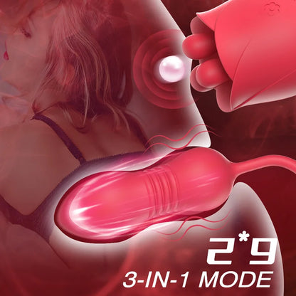 Rose Toy with 3 Tongues and Vibrating Retractable Egg