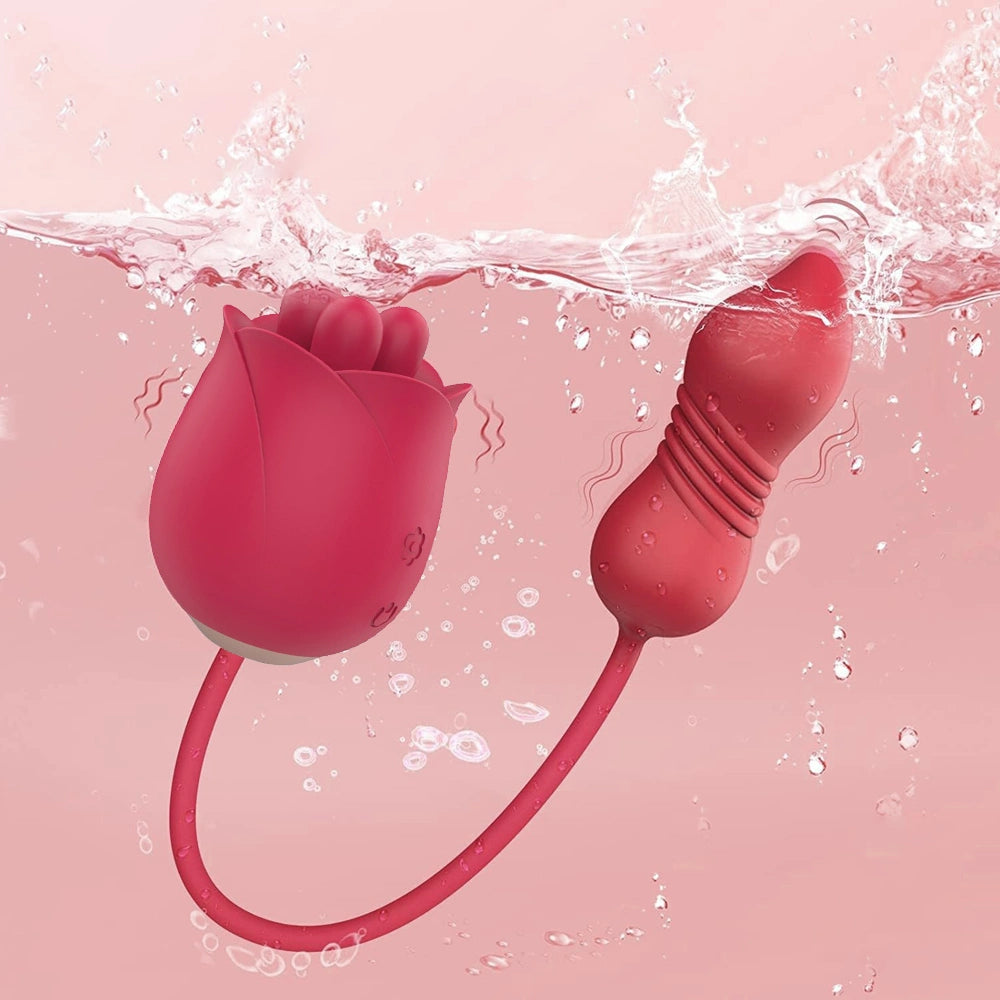 Rose Toy with 3 Tongues and Vibrating Retractable Egg