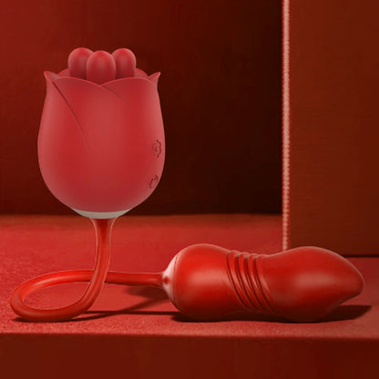 Rose Toy with 3 Tongues and Vibrating Retractable Egg